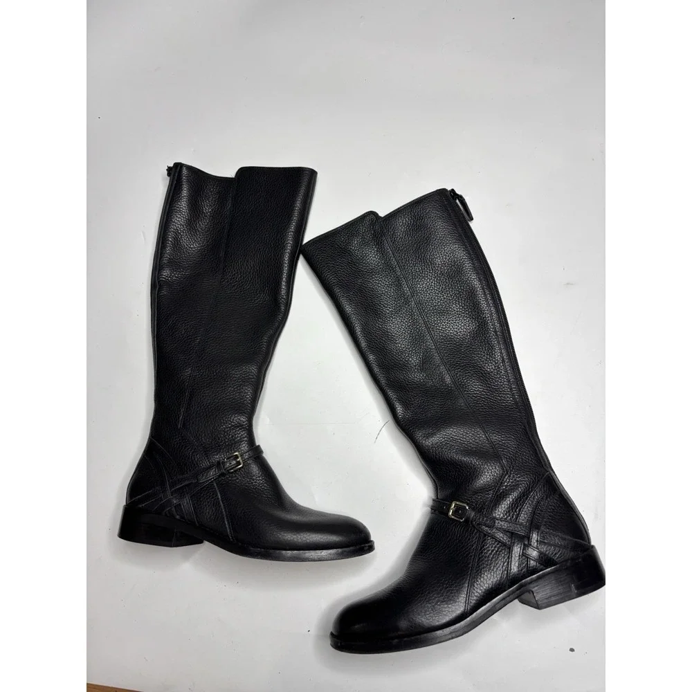 Cole Haan Women's 6.5B Equestrian Prep Zip Black Leather Knee High Riding Boots